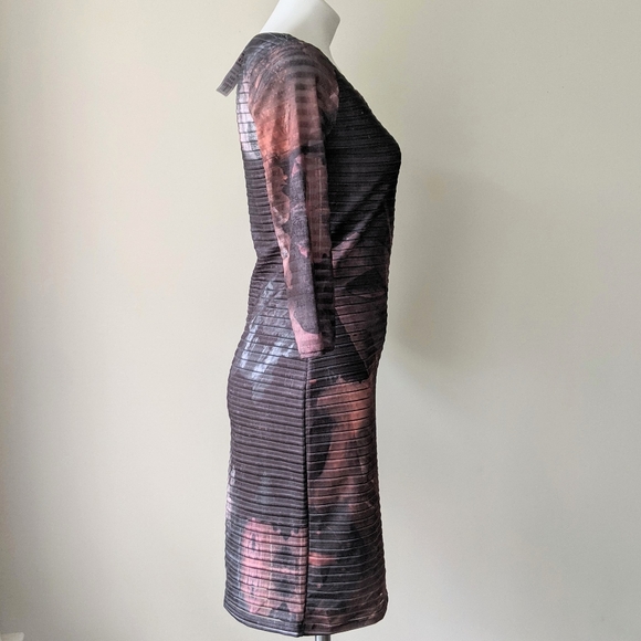 DESIGUAL Rosa Glam Abstract Floral Stripe Midi Sheath Dress M NWT - Picture 6 of 13